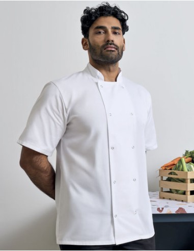 PRE-PR664-Studded Front Short Sleeve Chefs Jacket